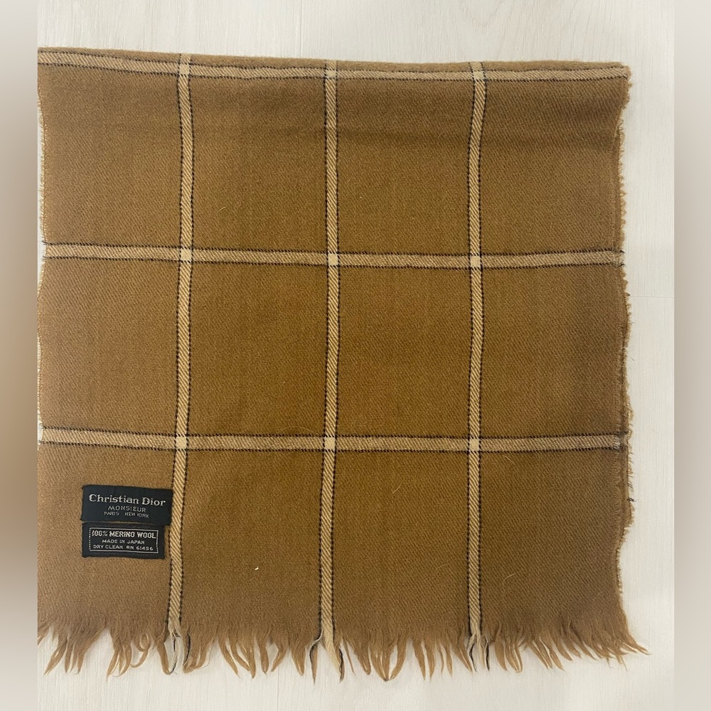 Ln Vintage christian Dior Tan merinoWool Plaid Scarf